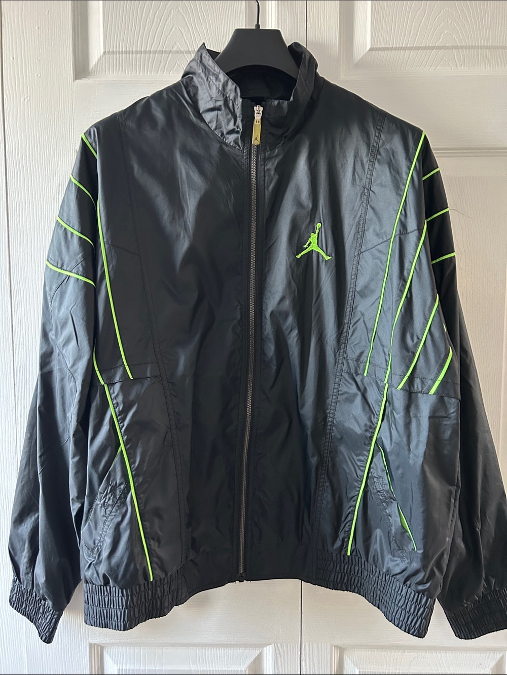 Jordan Black Windbreaker Jacket with Neon Green Accents